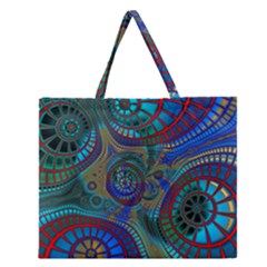 Fractal Abstract Line Wave Unique Zipper Large Tote Bag by Alisyart