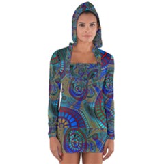 Fractal Abstract Line Wave Unique Long Sleeve Hooded T-shirt