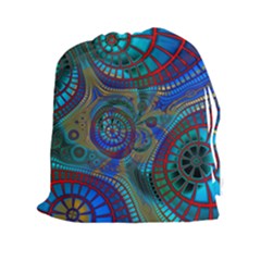 Fractal Abstract Line Wave Unique Drawstring Pouch (xxl)