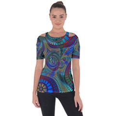 Fractal Abstract Line Wave Unique Shoulder Cut Out Short Sleeve Top by Alisyart