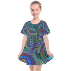 Fractal Abstract Line Wave Unique Kids  Smock Dress