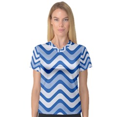 Waves Wavy Lines Pattern V-neck Sport Mesh Tee