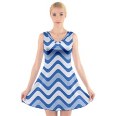 Waves Wavy Lines Pattern V-neck Sleeveless Dress by Alisyart