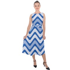 Waves Wavy Lines Pattern Midi Tie-back Chiffon Dress