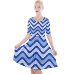 Waves Wavy Lines Pattern Quarter Sleeve A-line Dress