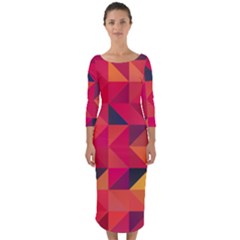 Halftone Geometric Quarter Sleeve Midi Bodycon Dress by Alisyart