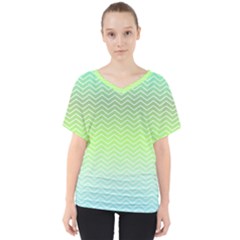 Green Line Zigzag Pattern Chevron V-neck Dolman Drape Top by Alisyart