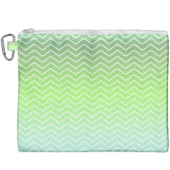 Green Line Zigzag Pattern Chevron Canvas Cosmetic Bag (xxxl)