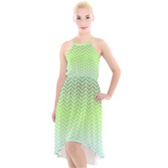 Green Line Zigzag Pattern Chevron High-low Halter Chiffon Dress 