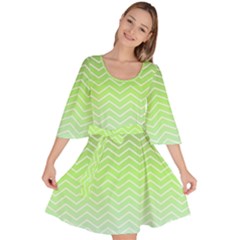 Green Line Zigzag Pattern Chevron Velour Kimono Dress