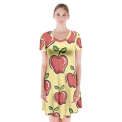 Healthy Apple Fruit Short Sleeve V-neck Flare Dress