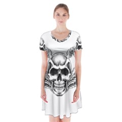 Human Skull Symbolism Short Sleeve V-neck Flare Dress by Alisyart