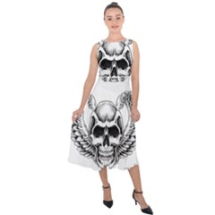 Human Skull Symbolism Midi Tie-back Chiffon Dress