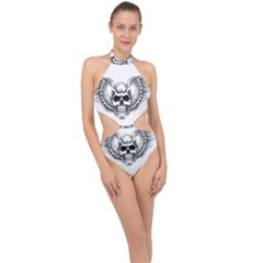 Human Skull Symbolism Halter Side Cut Swimsuit