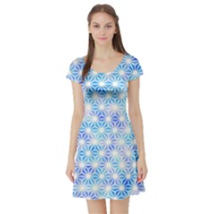 Hemp Pattern Blue Short Sleeve Skater Dress