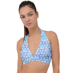 Hemp Pattern Blue Halter Plunge Bikini Top by Alisyart