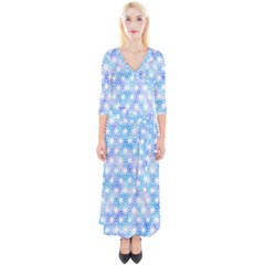 Hemp Pattern Blue Quarter Sleeve Wrap Maxi Dress