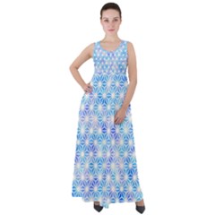 Hemp Pattern Blue Empire Waist Velour Maxi Dress