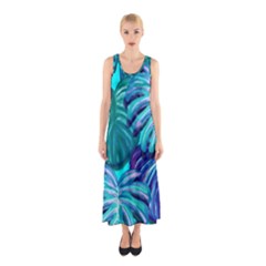 Leaves Tropical Palma Jungle Sleeveless Maxi Dress