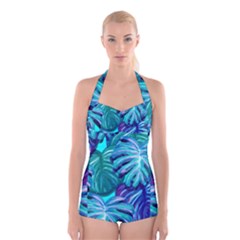 Leaves Tropical Palma Jungle Boyleg Halter Swimsuit  by Alisyart