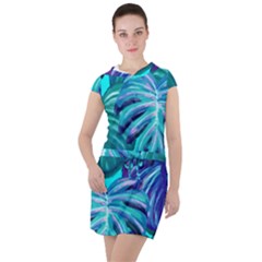 Leaves Tropical Palma Jungle Drawstring Hooded Dress by Alisyart