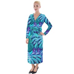 Leaves Tropical Palma Jungle Velvet Maxi Wrap Dress