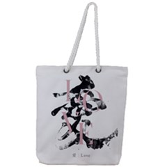 Love Calligraphy Love Calligraphy 01 Full Print Rope Handle Tote (large) by EMWdesign