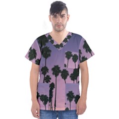 All Over Printed T-shirt- Palm Trees Men s V-neck Scrub Top