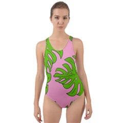 Leaves Tropical Plant Green Garden Cut-out Back One Piece Swimsuit