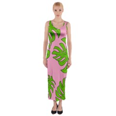 Leaves Tropical Plant Green Garden Fitted Maxi Dress by Alisyart