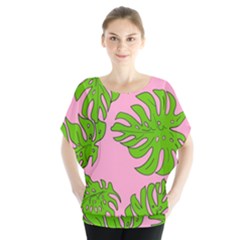 Leaves Tropical Plant Green Garden Batwing Chiffon Blouse