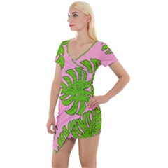 Leaves Tropical Plant Green Garden Short Sleeve Asymmetric Mini Dress by Alisyart