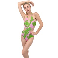 Leaves Tropical Plant Green Garden Plunging Cut Out Swimsuit