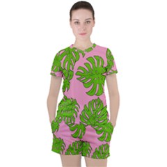 Leaves Tropical Plant Green Garden Women s Tee And Shorts Set