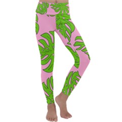 Leaves Tropical Plant Green Garden Kids  Lightweight Velour Classic Yoga Leggings by Alisyart