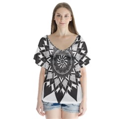 Mandala Flower Lotus V-neck Flutter Sleeve Top