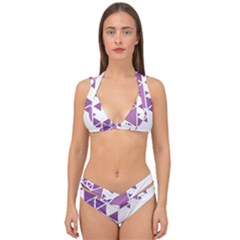 Art Purple Triangle Double Strap Halter Bikini Set