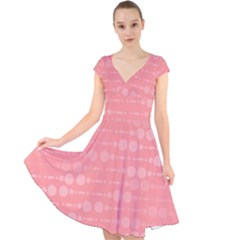 Background Polka Dots Pink Cap Sleeve Front Wrap Midi Dress