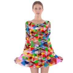 Background Triangle Rainbow Long Sleeve Skater Dress