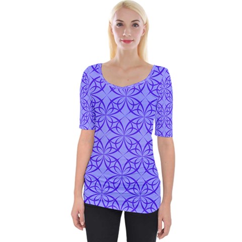 Blue Curved Line Wide Neckline Tee by Mariart