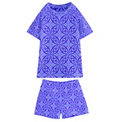 Blue Curved Line Kids  Swim Tee And Shorts Set by Mariart