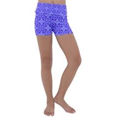 Blue Curved Line Kids  Lightweight Velour Yoga Shorts