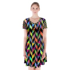 Abstract Geometric Short Sleeve V-neck Flare Dress by Mariart
