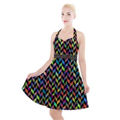 Abstract Geometric Halter Party Swing Dress 