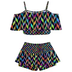 Abstract Geometric Kids  Off Shoulder Skirt Bikini