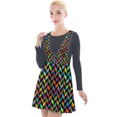 Abstract Geometric Plunge Pinafore Velour Dress