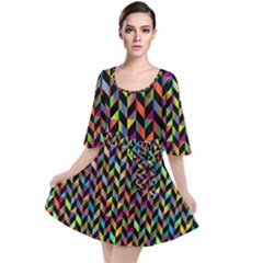 Abstract Geometric Velour Kimono Dress