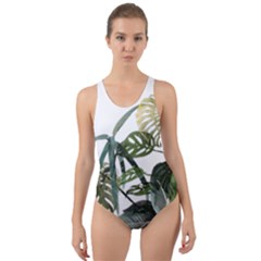 Botanical Illustration Palm Leaf Cut-out Back One Piece Swimsuit