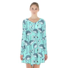 Bird Flemish Picture Long Sleeve Velvet V-neck Dress by Mariart