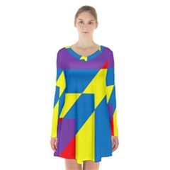 Colorful Red Yellow Blue Purple Long Sleeve Velvet V-neck Dress by Mariart